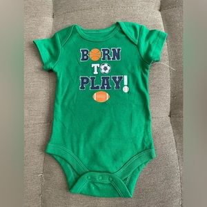 Born to Play Basketball Soccer Football Green One Piece Bodysuit Size 0-3 M